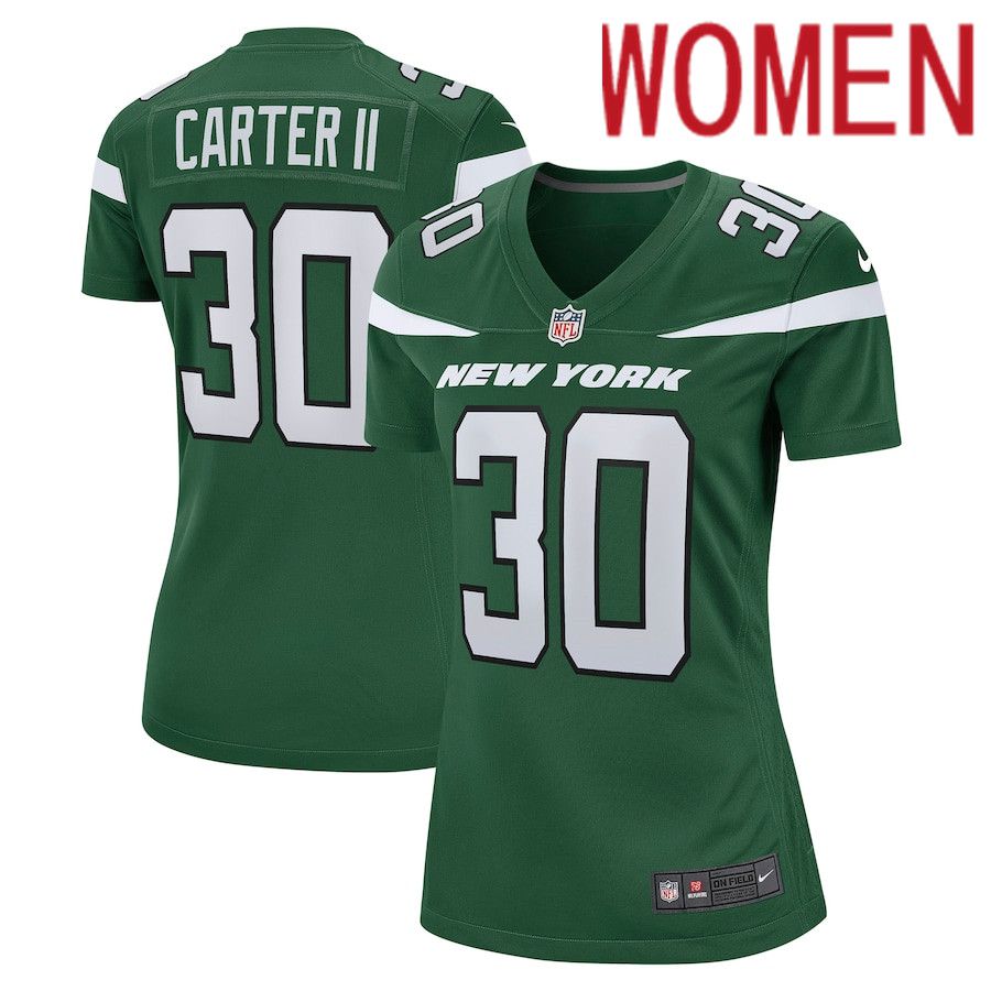 Women New York Jets #30 Michael Carter II Nike Gotham Green Game NFL Jersey->women nfl jersey->Women Jersey